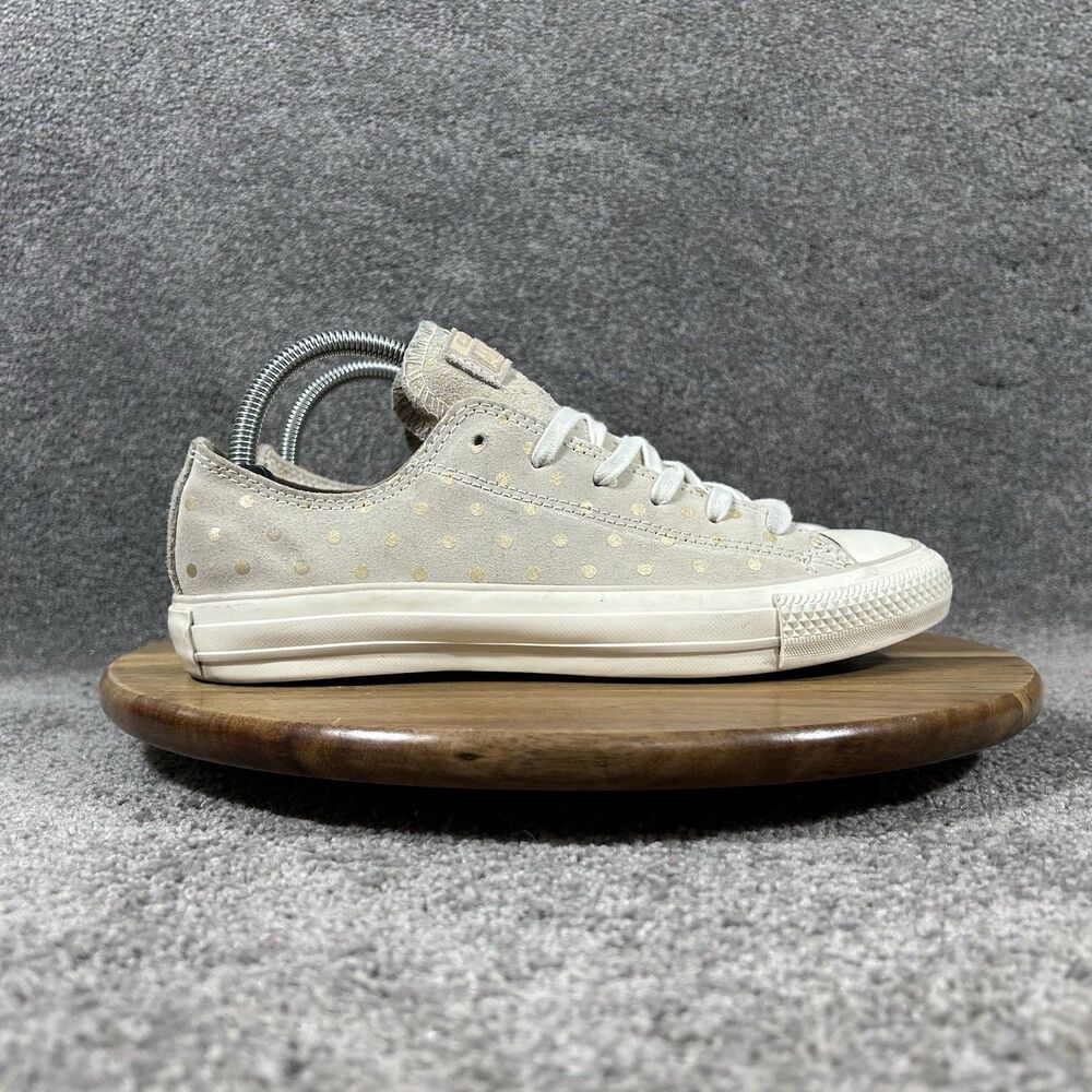Converse Chuck Taylor All Star Low Women’s Sz 8 Beige Gold Polka Dot Shoes Used